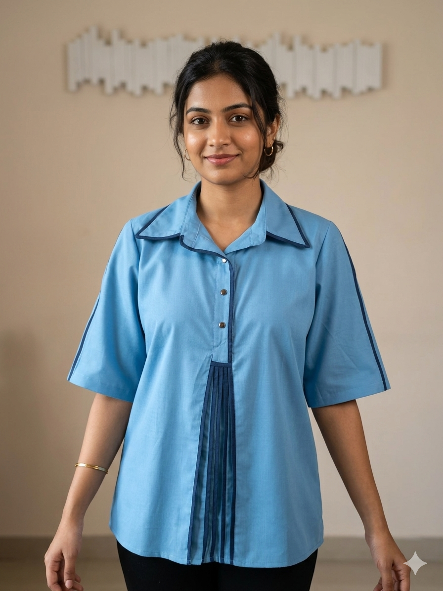 Collared top with front pleats