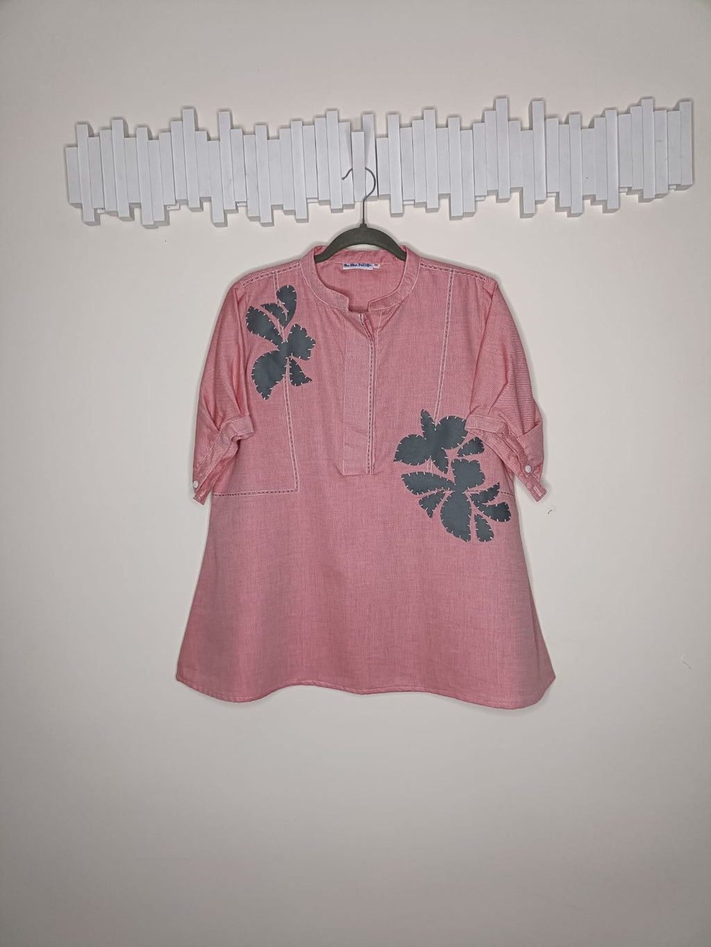 Blush Pink Floral Appliqué Cotton Tunic