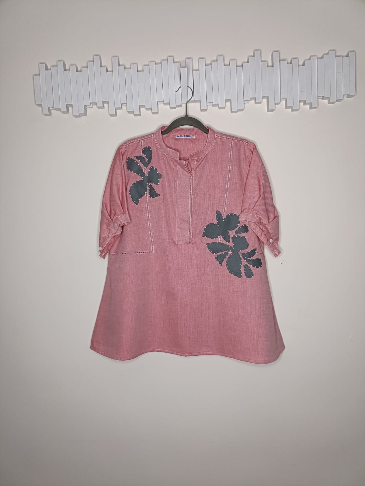 Blush Pink Floral Appliqué Cotton Tunic